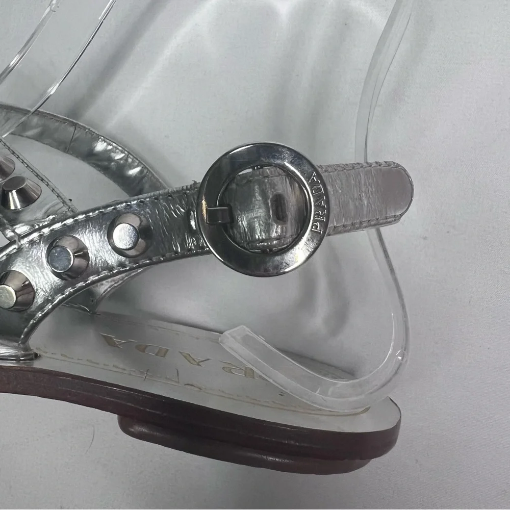 Prada silver metallic Calzature Donna capri studded T strap sandals - Picture 7 of 15
